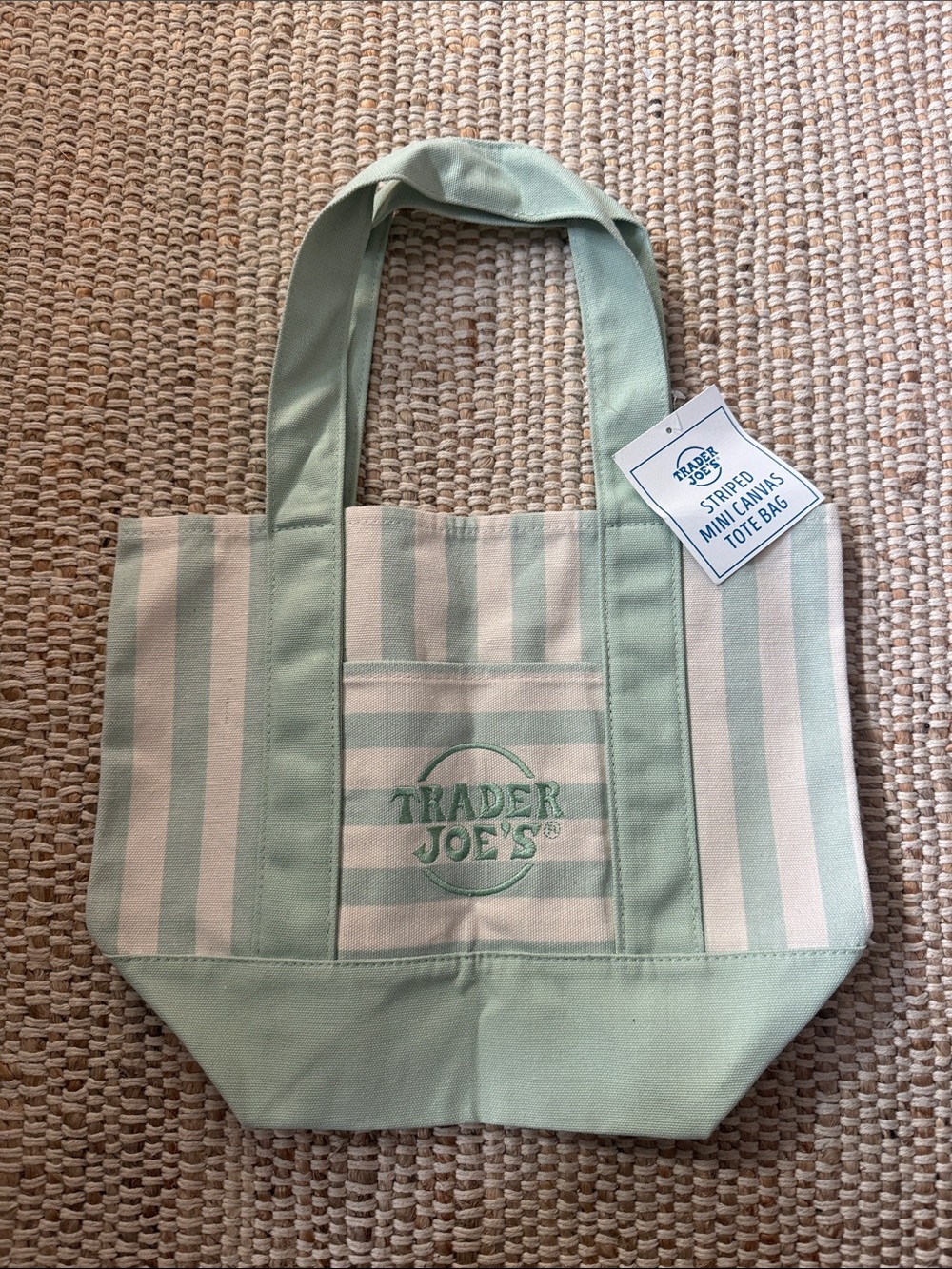 Trader Joe's Mint Green Striped Mini Canvas Tote Bag